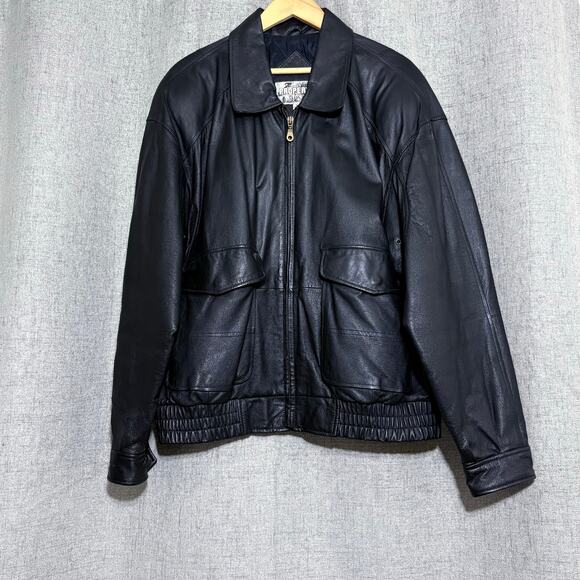 Vintage Property Leather Jacket‎ Men XL Black Bomber Aviator Quilted Retro - Picture 1 of 9
